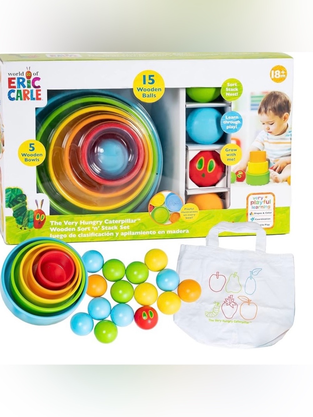 The Very Hungry Caterpillar Wooden Sorting & Stacking Bowls Set - Multicolor